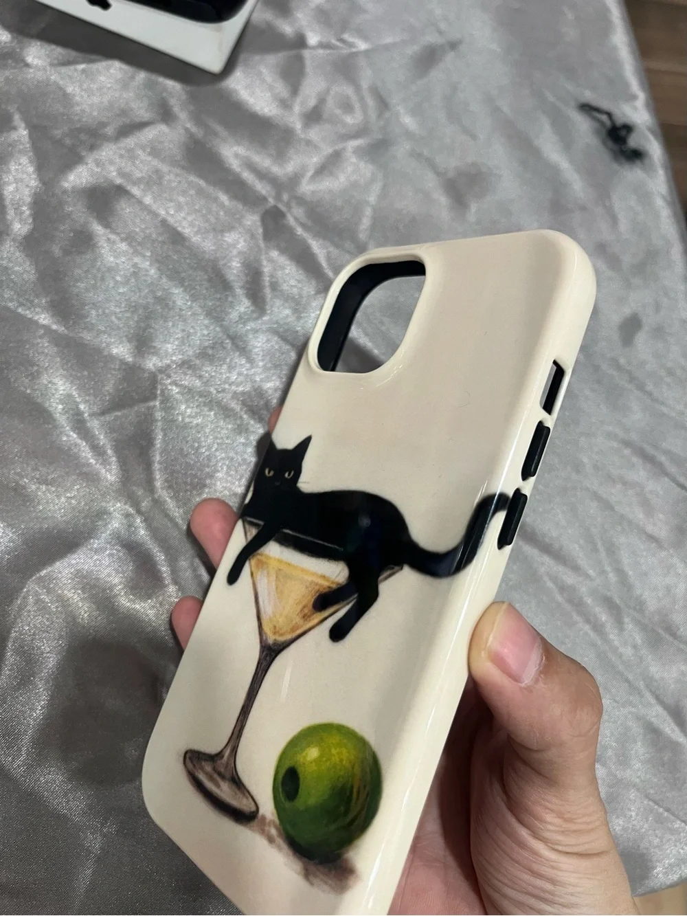 Cat Design Cream Phone Case with Black Cat Graphic
